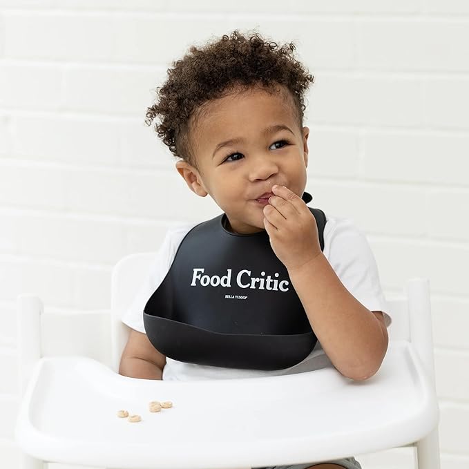 Bella Tunno Baby Bib for Eating, Waterproof Silicone Bib with Large Food Catcher, Adjustable Fit for Babies 4-12 months & Toddlers 1-3 Years, Boys & Girls, Food Critic