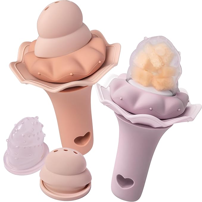 Moonkie Baby Fruit Feeder, BPA Free Silicone Food Feeder for Infant Self Feeding, Mesh Feeder with Two Pouches, Baby Shower Gifts 4 Months+, 2 Pack