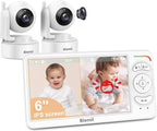 6" Baby Monitor with 2 Cameras 4000mAh Battery Upgrade Split Screen Video Baby Monitor No WiFi Remote Pan-Tilt-Zoom Auto-Night Vision 150 Languages ECO Mode 2-Way Talk 1000FT (Ideal Condition)