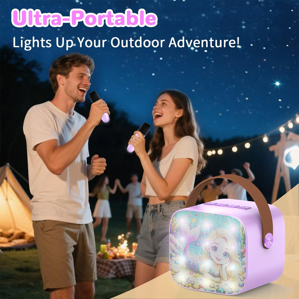 Mini Karaoke Machine for Kids Teen Adults - Toddler Toys Birthday Gift for Girls Ages 3-12, Portable Bluetooth Speaker Set with 2 Wireless Microphones fits Family Fun Party Outdoor, Purple