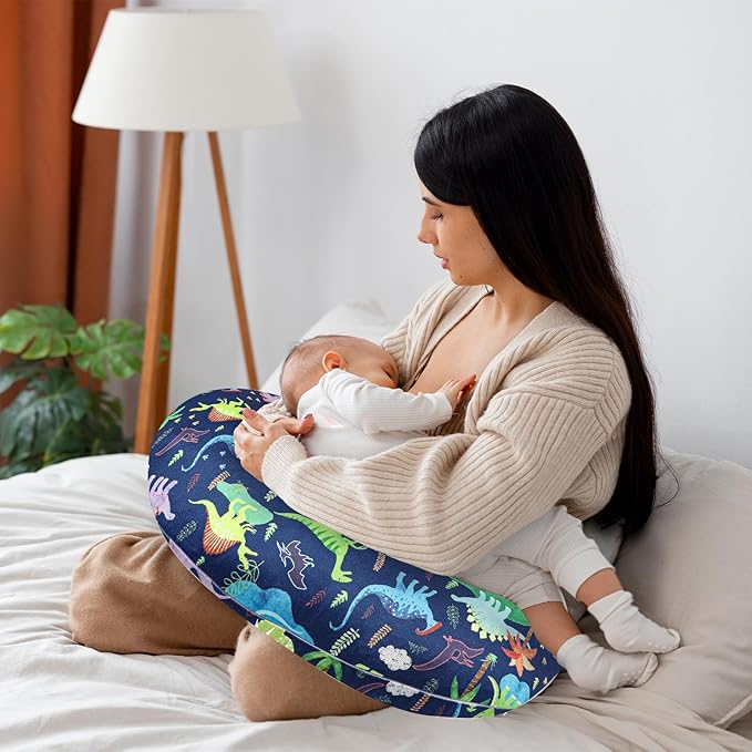Nursing Pillow Cover, Removable Nursing Covers for Breastfeeding Pillows, Stretchy and Soft Fit for Baby Girls Boys Newborn, Dinosaur (Only Cover)