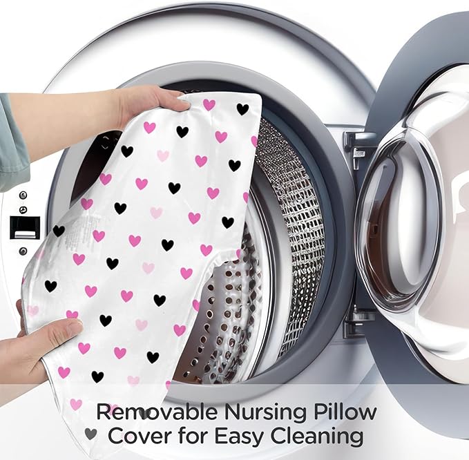 Nursing Pillow, Breast Feeding Pillows for Mom, Rose Red Hearts Soft Cover with Breathable Filling, Feeding Support Pillow for 0-12 Months, Multifunctional Support Cushion for Travel (Sweet Hearts)