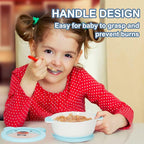 MR. CHOU Ceramic Baby Bowls with Suction Base, Infant Led Weaning Supplies with BPA Free Airtight Lid & Handles for Babies Self-feeding, 100% Food Grade Kid Bowls, Microwave & Dishwasher Safe, Blue