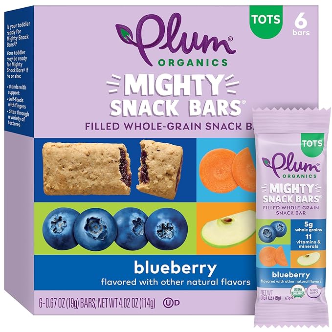 Plum Organics Mighty Snack Bars - Blueberry - 0.67 oz Bars (Pack of 6) - Organic Fruit and Vegetable Toddler Food Snack Bars