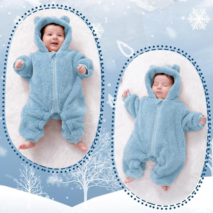 Newborn Baby Bear Outfit Suit Girls Boys Fleece Jumpsuit Romper Hooded Winter Snowsuit Clothes