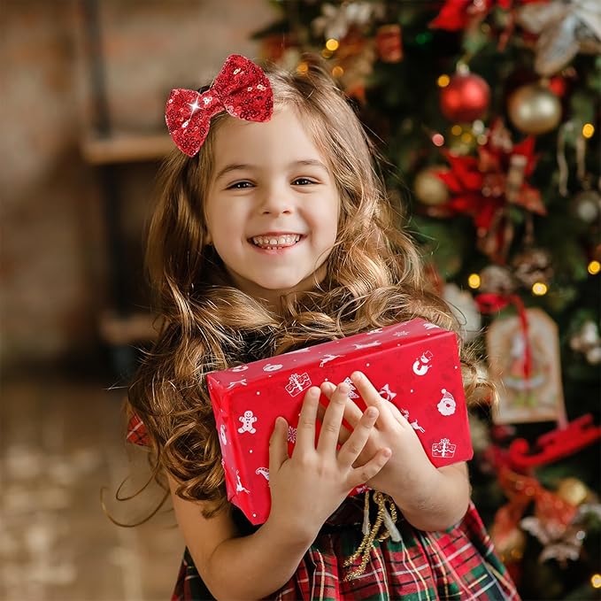 Christmas Hair Bows Clips Green Sequins Alligator Hair Clips Bows for Girls Red Glitter Barrettes Little Bow Hairpins Toddler Teens Sparkly Hair Accessories for Kids Teens Gift