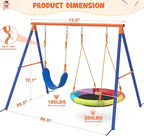 Swing Set for Backyard with Stand - Heavy Duty 440lbs Metal A-Frame Outdoor Playset with 32" Saucer Swing & 26.2" Seats