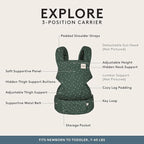 Baby Tula Explore Carriers - Breathable Baby Carrier Newborn to Toddler - Adjustable Toddler Carrier - Multiple Ergonomic Positions Front and Back - Ergonomic Fit for 7-45 lb - Cotton, Seedling
