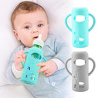 2 Pack Silicone Sleeves for Dr. Brown's Glass Baby Bottles, Anti Breakage Durable Baby Bottle Holder with Easy Grip Handles, Narrow Sleeve with a Cutout, Dishwasher/Freezer/Microwave Safe, 8 oz