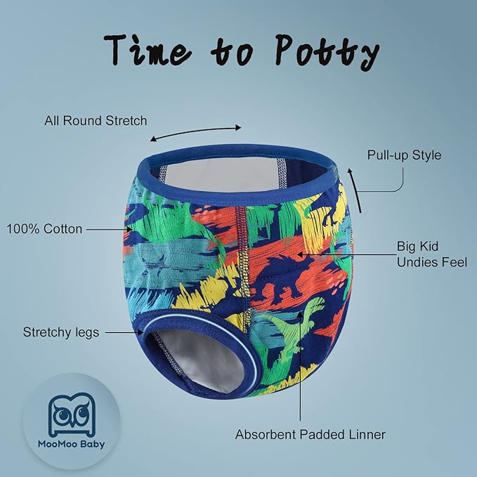 MooMoo Baby Potty Training Underwear 10 Packs Absorbent Toddler Training Pants for Boys and Girls Cotton Pee Pants 2T-9T