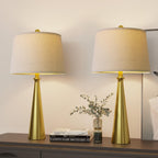 Oneach 25.75" 3-Way Dimmable Touch Control Modern USB Table Lamp Set of 2 for Living Room Bed Room Bedside Nightstand Lamps Fabric Shade Vintage Accent Light Gold Antique Brass