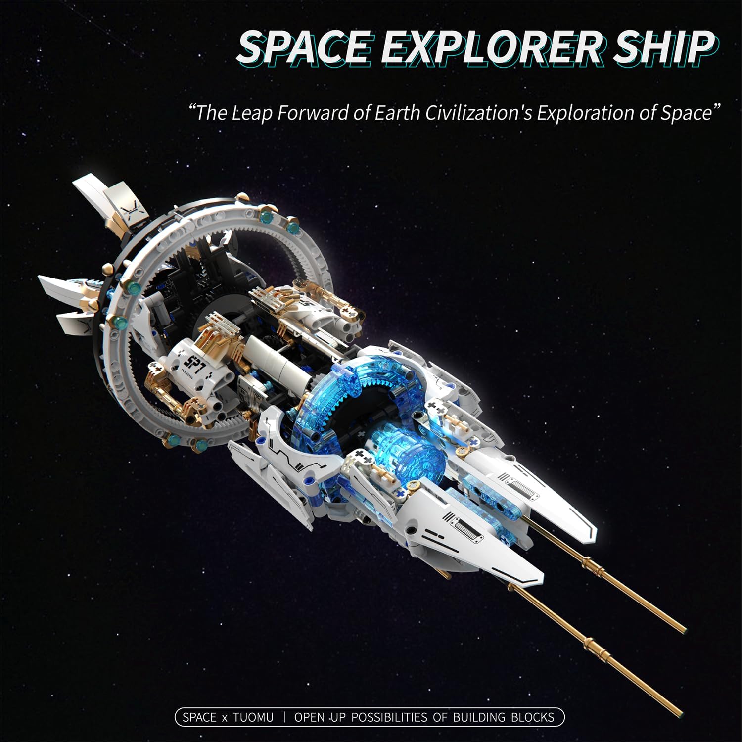 Space Station Building Set - 1583 Pieces with 8 Blue LED Lights & Motorized Parts, Creative Gift for Adults & Teens, Model Space Lovers Collection,85cm Display with Stand