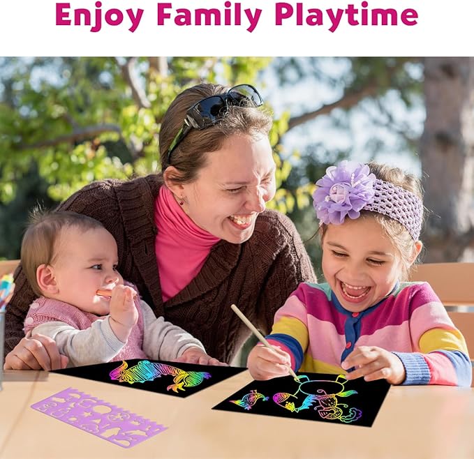 ZMLM Scratch Art Crafts Girls Gifts, 60 Rainbow Scratch Paper Art Gifts for 3 4 5 6 7 8 9 10 Years Old Girls and Boys Kids, Arts and Crafts for Kids 4-6 Birthday Toys and Games Activities Gift (Pink)