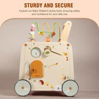 Wooden Activity Cube Push Walker, Wooden Baby Walker, Montessori Push Toys for Babies Learning to Walk & Sit-to-Stand