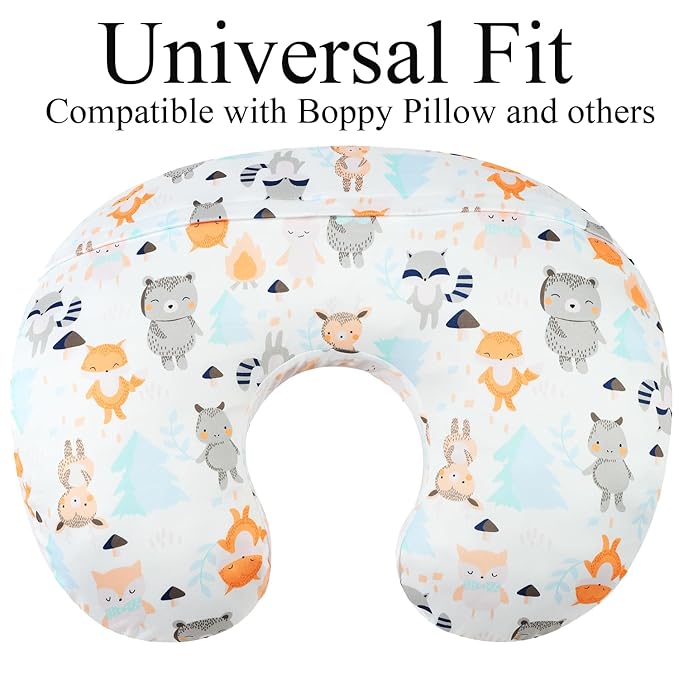 Nursing Pillow Cover Set 3 Pack Nursing Pillow Slipcovers for Moms Breastfeeding Moms, Ultra-Soft Stretchy Fit Standard Nursing Pillows Elephant Tiger,Fox & Grey