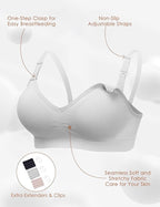 HOFISH Maternity Nursing Bras for Breastfeeding, 3 Pack Pregnancy Deep V Neck Wireless Bra with Extenders & Clips
