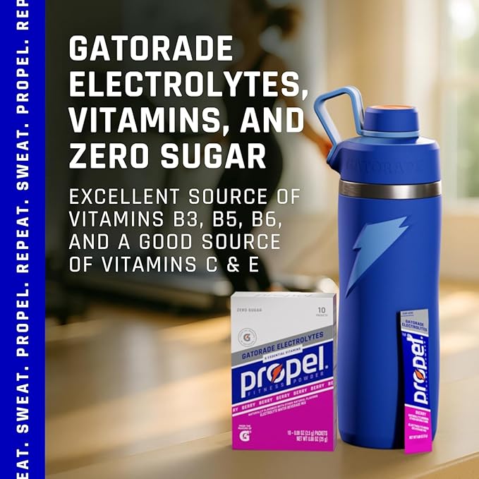 Propel Electrolyte Enhanced Water Drink Mix Powder Packets, Kiwi Strawberry Variety Pack, Zero Calorie & Zero Sugar Hydration with Electrolytes and Vitamins C & E (30 Packets)