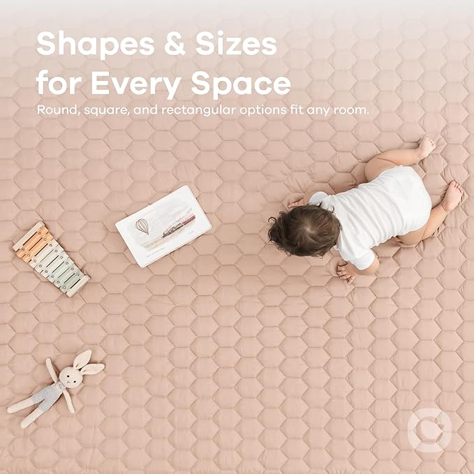 Comfy Cubs Rectangle Kids Play Mat - Large 60 x 96 inches Soft Quilted Baby Floor Mat with Non-Slip Bottom - Plush Design for Toddlers' Playtime and Relaxation - Comfortable and Durable - Blush