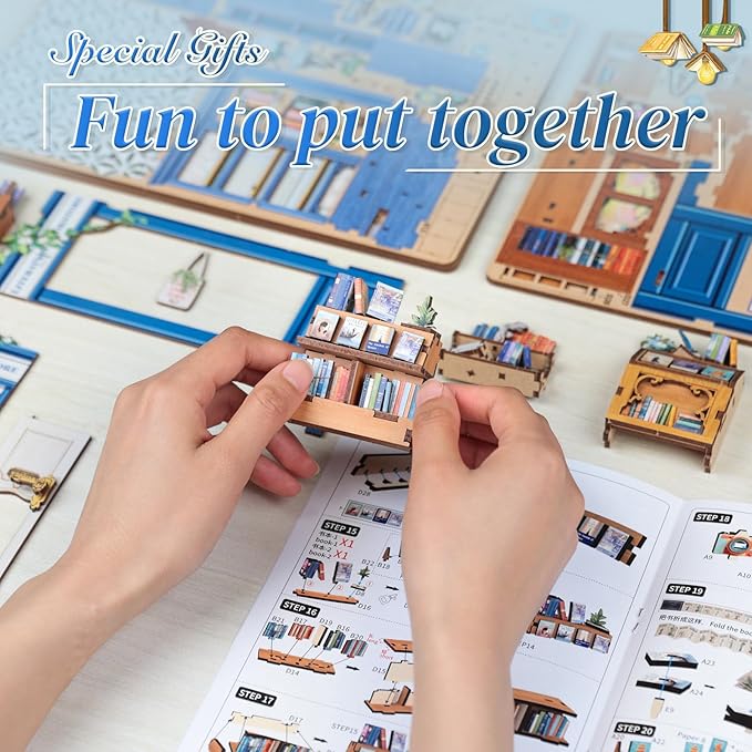 CUTEBEE Book Nook Kit - DIY Miniature House Dollhouse Kit for Adults and Teens, Booknook Tiny House Bookshelf Decor 3D Wooden Puzzle, Gifts for Family, Friends (Literature Bookstore)