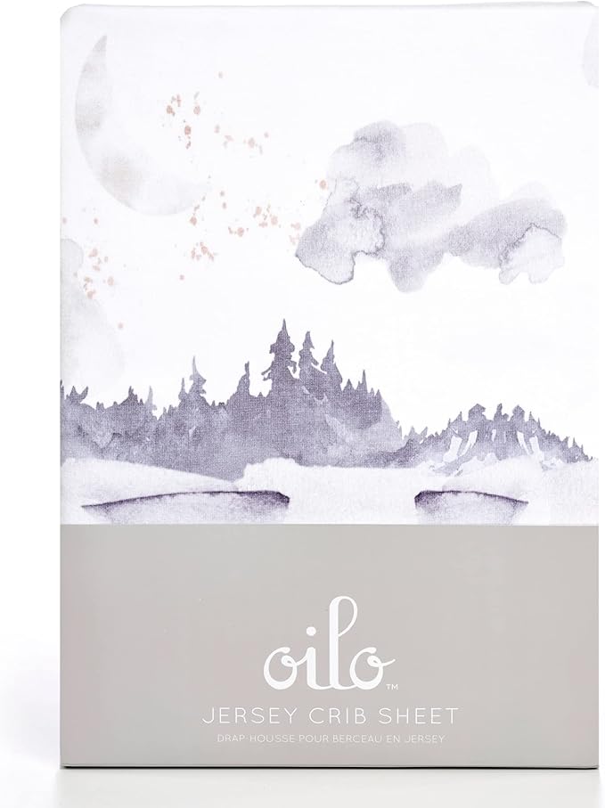 Oilo Crib Sheet, Breathable, Fitted, Turkish Cotton Jersey, 300 Thread Count, Machine Washable, Fits Standard Crib (28" x 52" x 6"), Toddler Bedding, Girl, Boy & Neutral Nursery Design, Misty Mountain