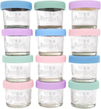 WeeSprout Glass Baby Food Storage Jars w/Lids (4 oz, 12 Pack Set) Snack, Puree, Reusable Small Containers, Breast Milk, Fridge or Freezer, Microwave & Dishwasher Safe, Essential Must Have for Infants