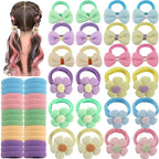 54PCS Girls Hair Ties Bows and Flowers Ponytail Elastic Bands,No Damage Elastic Ponytail Holders Hair,Hair Bows No Slip Durable Fabric ponytail fixator Multicolor