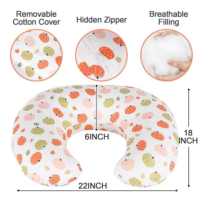 Baby Nursing Pillow for Breastfeeding, Adjustable Breast Feeding Pillow for Bottle Feeding, Breastfeeding Essentials for Mom and Baby Healthier Nursing, Removable Cover- Pumpkin