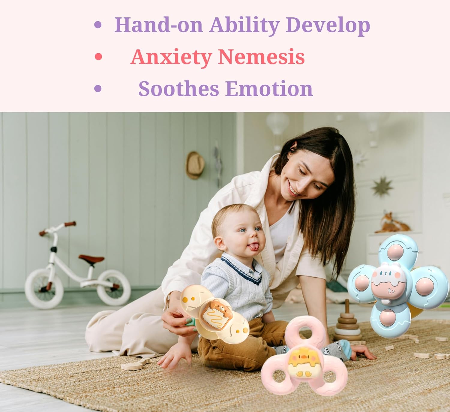 3PCS Suction Cup Spinner Toys Set: Baby Bath Sensory Spinner Toys for 1 2 Year Old Boys Girls - Stress Release, Anxiety Relief, Educational Gifts for Toddlers 1 2 3 Years Old - 3 Pack
