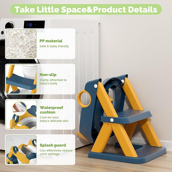 Toilet Seat, Potty Training Seat for Toddler, Upgraded 2-in-1 Potty Toilet Training for Boys and Girls,Waterproof Cushioned Mat with Non-slip Step Stool