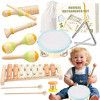 Baby Musical Instruments Set Montessori Wooden Toy for Toddlers 1 2 3 Percussion Music Xylophone for Kids Preschool Learning Resource Christmas Birthday Gifts for Boys Girls Aged 18 Months (Warm)