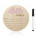 Baby Announcement Sign, 5.9 Inch Wooden Hello World Newborn Signs, Birth Announcement Sign, Baby Shower Hospital Nursery for Newborn Boys and Girls (Light Pink,Pen)