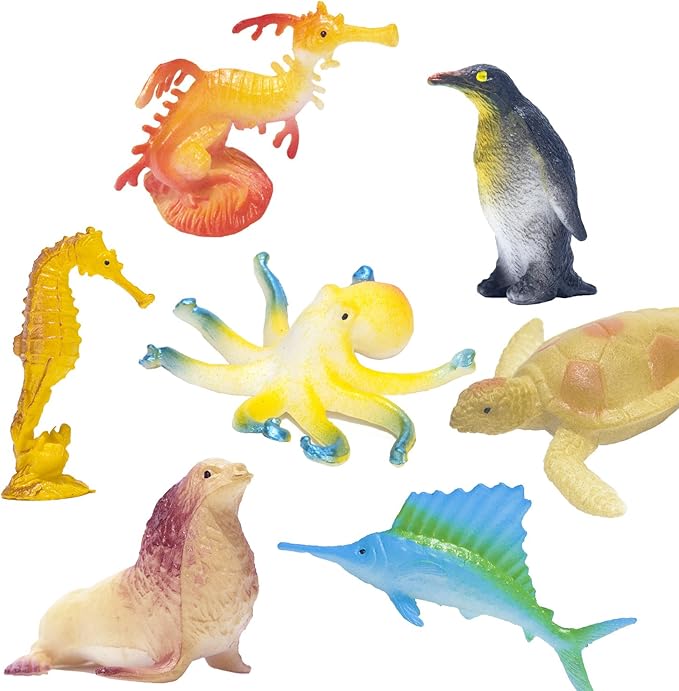 Ocean Sea Animals Figures, 60 Pack Mini Plastic Deep Underwater Life Creatures Set, STEM Educational Shower Bath Toys Gift for Baby Toddler Cupcake Toppers Party Supplies with Turtle Octopus Shark
