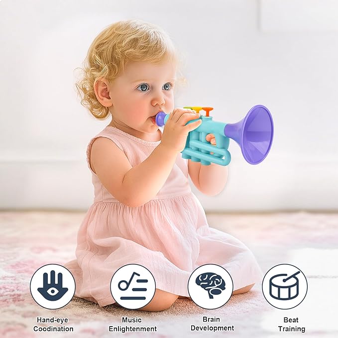 Musical Toys for 2 3 Year Old Boy Girl Birthday Gifts, 5 in 1 Montessori Musical Instruments for Toddlers 2-4 with Trumpet/Microphone/Flute/Harmonica, Preschool Learning Toys for Baby 18+ Months