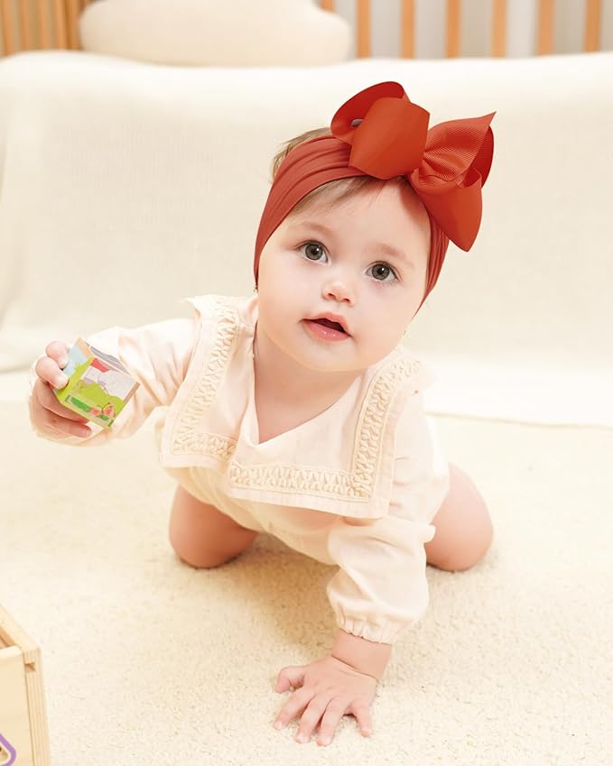 doboi 6PCS Baby Girl Headbands - Ribbon Bow Nylon Hair Accessories for Infants, Newborns, and Toddlers