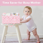 Diaper Caddy Organizer for Baby Girl-Nursery Storage Bin-Portable Car Organizer for Diapers and Baby Wipes- Baby Shower Registry Basket Newborn Must Have Tote Caddy Bag（Pink Heart）