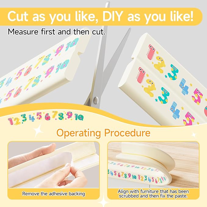 Edge Protector for Baby 6.5ft Soft Protective Foam Cushion Furniture Edge and Corner Guards Baby Child Proofing Cartoon Digital Pattern Odorless Safe for Table,Fireplace,Countertop