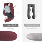 MOON PARK Pregnancy Pillows for Sleeping - U Shaped Full Body Maternity Pillow with Removable Cover - Support for Back, Legs, Belly, HIPS - 65 Inch - Burgundy