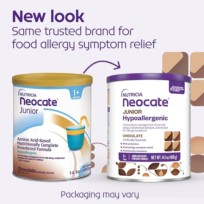 Nutricia Neocate Junior - Hypoallergenic, Dairy-free, Amino Acid-Based Formula for 1+ Years - For Toddlers, Kids & Teens - Powdered Formula - Chocolate - 14.1 oz can (Case of 1)