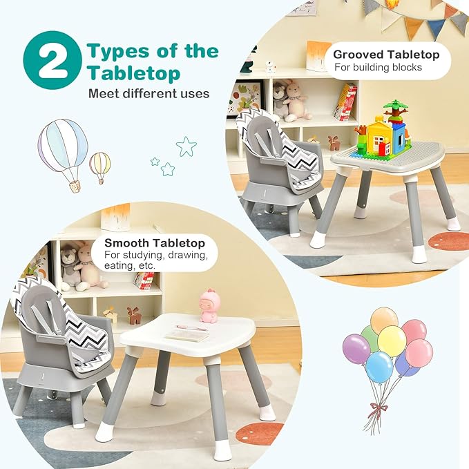 BABY JOY Baby High Chair, 8 in 1 Convertible Highchair for Babies & Toddlers | Booster Seat | Table and Chair Set | Building Block Table | Toddler Chair with Safety Harness, Removable Tray (Chevron)