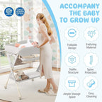BABY JOY Portable Baby Changing Table, Foldable Diaper Changing Station w/Wheels, Adjustable Height, Large Storage Rack, Water Basin, Safety Belt, Mobile Nursery Organizer for Newborn Infant (Gray)