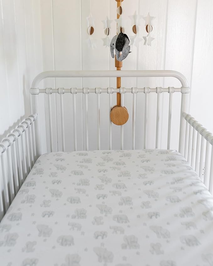 Crib Sheets Neutral - Fitted Baby Crib Sheets Bed for Girl Boy - 2 Pack Standard & Toddler Mattress (Watercolor Elephants) - Buttery Soft Organic Cotton Blend