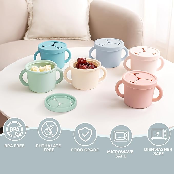 Snack Containers, Silicone Food Grade Silicone Cups, Toddler Snack Container Cups with Handles and Lid for Toddlers (Color 2)