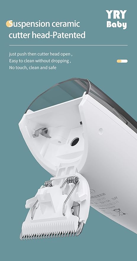 YRY Smart Vacuum Baby Hair Clipper, IPX7 Waterproof, Child Safe, 2 Isolated Motors, White