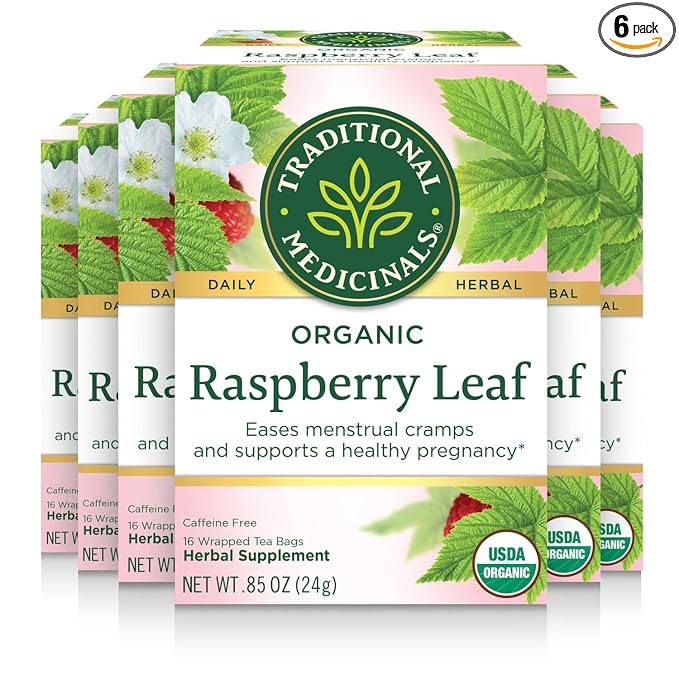 Traditional Medicinals Organic Raspberry Leaf Tea, Supports Healthy Pregnancy and Soothes Menstrual Cramps, (Pack of 6) - 96 Tea Bags Total