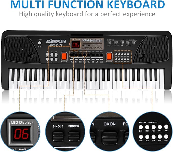 M SANMERSEN Piano for Kids with Microphone, Keyboard Piano for Beginners Electronic Keyboard 61 Keys with Dual Speakers/LED Display/AUX-in Jack/Music Stand Piano Toys for Boys Girls Ages 3-12