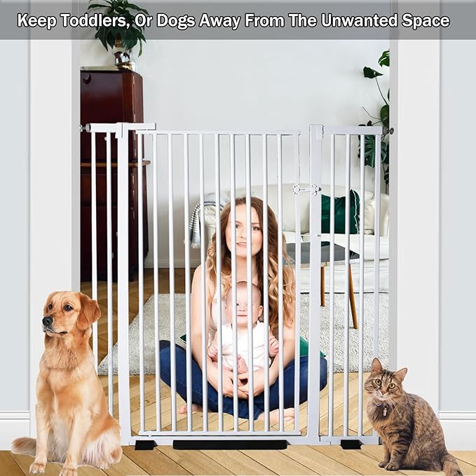 55.1 Inch Tall Baby Gate Auto Close Dog Gate Adjustable 29.92"- 43" Wide Pressure Mounted Walk Through Swing Pet Gate for Doorways (White, 29.92" - 43")