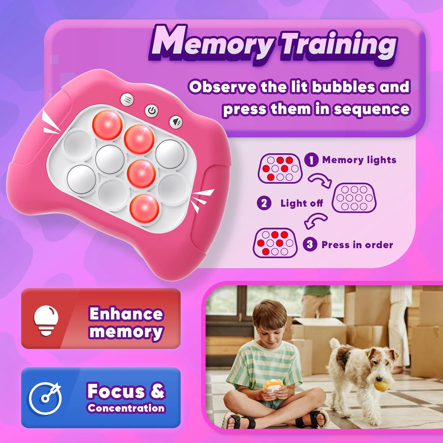 Handheld Game Toy for Kids Age 6-12, Sensory Fidget Toys for Kids 8-12, Birthday Gifts for 6 7 8 9 Year Old Girls & Boys & Teens -Dark Pink