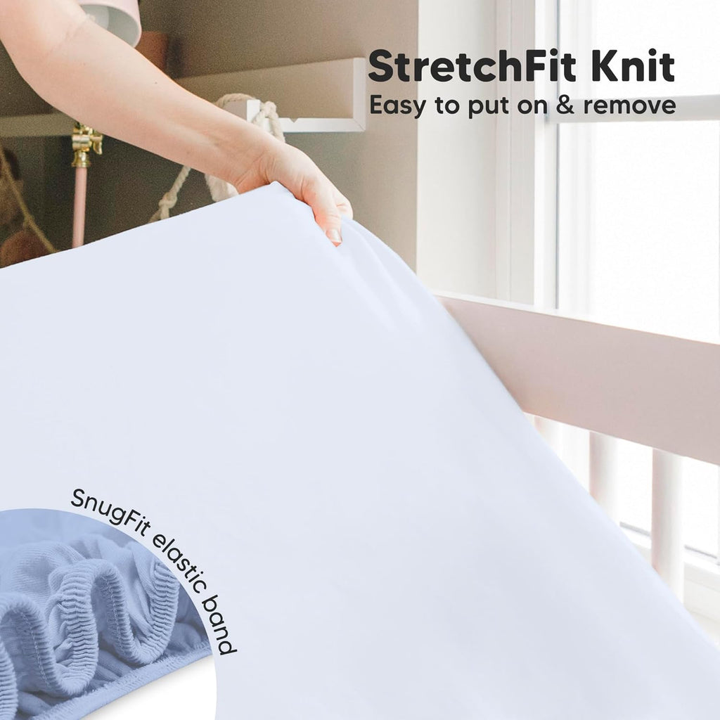 KeaBabies 2-Pack Baby Crib Sheets for Boys, Girls - 52x28 Viscose Derived from Bamboo Toddler Bed Sheets Neutral, Fitted Crib Mattress Cover for Standard Baby Bedding, Soft & Cozy (Blue Flax)