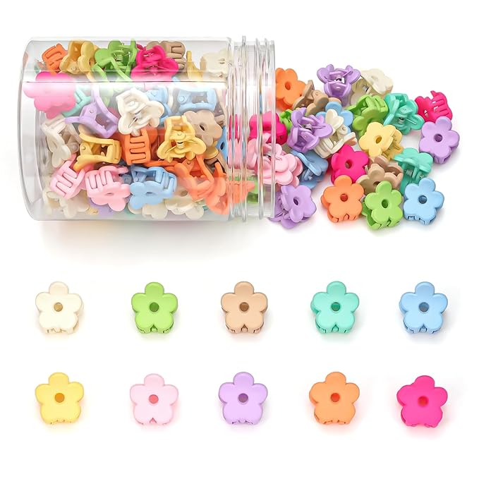 Small Flower Hair Clips 100PCS, Mini Hair Clips Baby Claw Clips Cute Jaw Clips Hair Pins Hair Barrettes Toddler Hair Accessories for Women Girls Kids Teens, Colorful