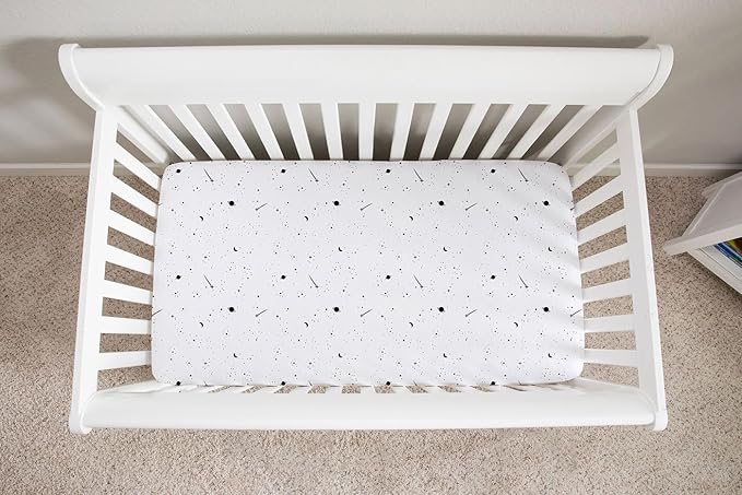 Ely’s & Co. Crib Sheets, Baby Girl/Boy Fitted Crib Mattress Sheet Set, 2 Pack, 100% Jersey Knit Cotton, Infant and Toddler Nursery Bedding, Black and White Celestial Print, 28” x 52”